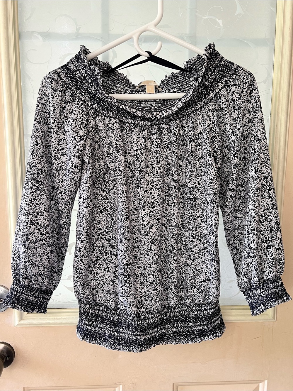 Michael Michael Kors sz small smocked off the shoulder printed blouse 3/4 sleeve